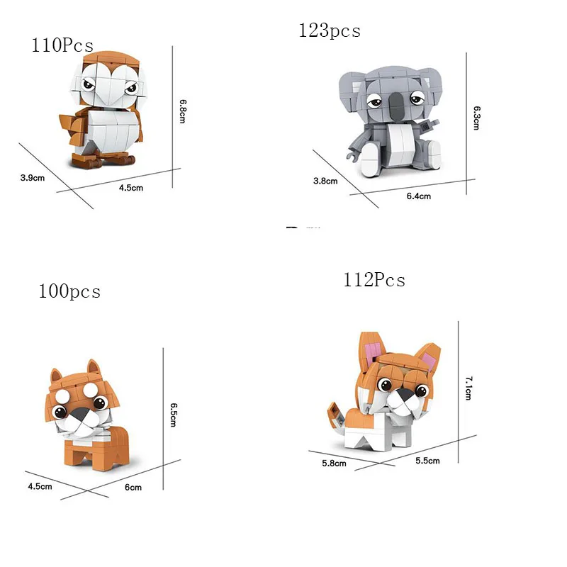 Single Sale Creative 3D Mini Animal Block Set DIY Dog Tiger Rabbit Squirrel Penguin Owl Koala Cow  Building Brick Toy For Kids