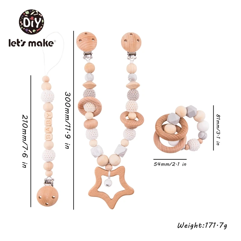 Let 'S Make เตียงนอนแขวน Rattles ของเล่นโครเชต์ลูกปัด Pacifier Chain & การพยาบาล & Pacifier Chain Star rattle ชุด