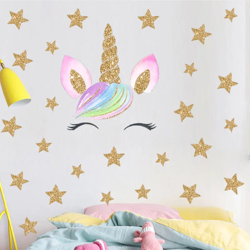Cartoon unicorn wall sticker living room bedroom background home decor wall stickers for kids rooms decoracion hogar moderno
