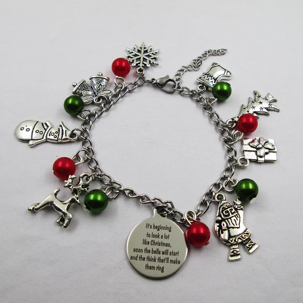 It's Beginning To Look A Lot ... christmas theme leather stainless steel chain bracelets gift presents