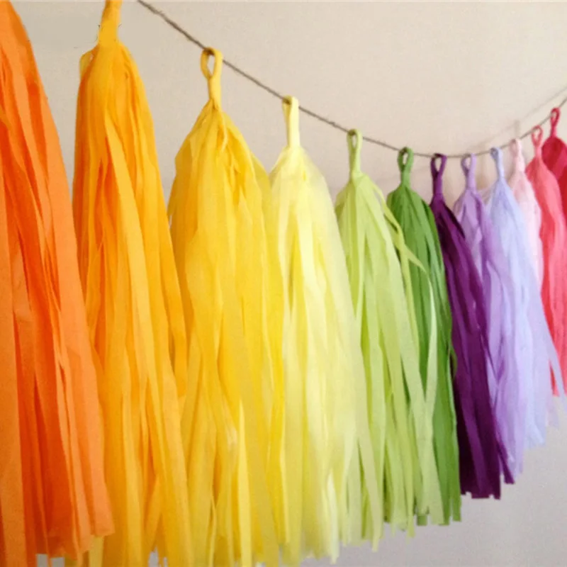 5 Sheets 35cm Tissue Paper Tassels Garland Ribbon Curtain DIY Pompoms Paper Craft Baby Shower Party Home Wedding Supplies