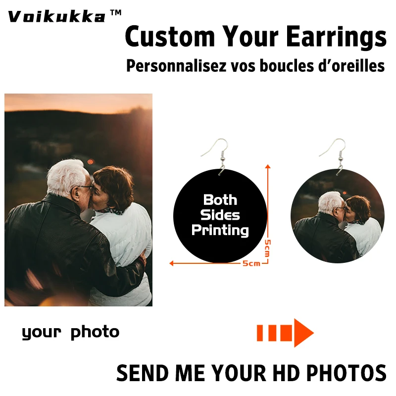 Voikukka Jewelry 5 CM Round Picture Custom Both Sides Printing Personal Customization Drop Women Earrings Accessories For Gifts