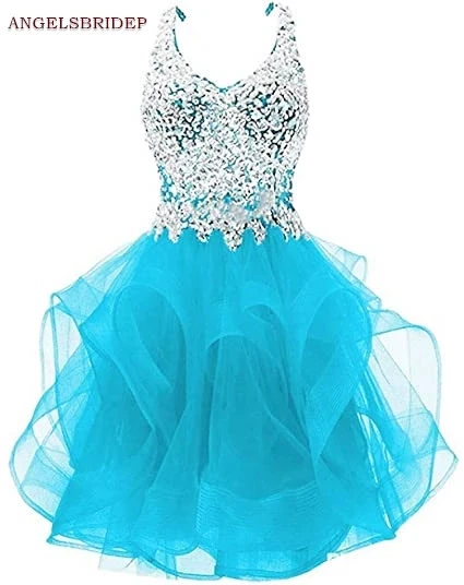 Angelsbridep Sweetheart Homecoming Dress Vestidos De Festa Sexy Spaghetti Straps Crystals Ruffles Graduation Formal Party Gowns