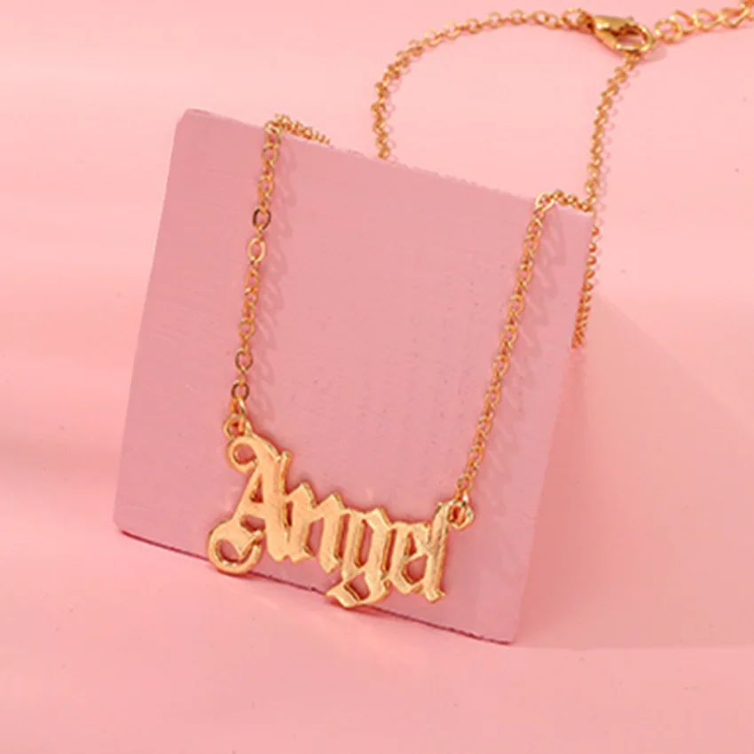 

Cxwind Fashion Name Angel Necklace For Women Nurse Gold Chain Choker Necklaces English Charm Pendant Nameplate Gift