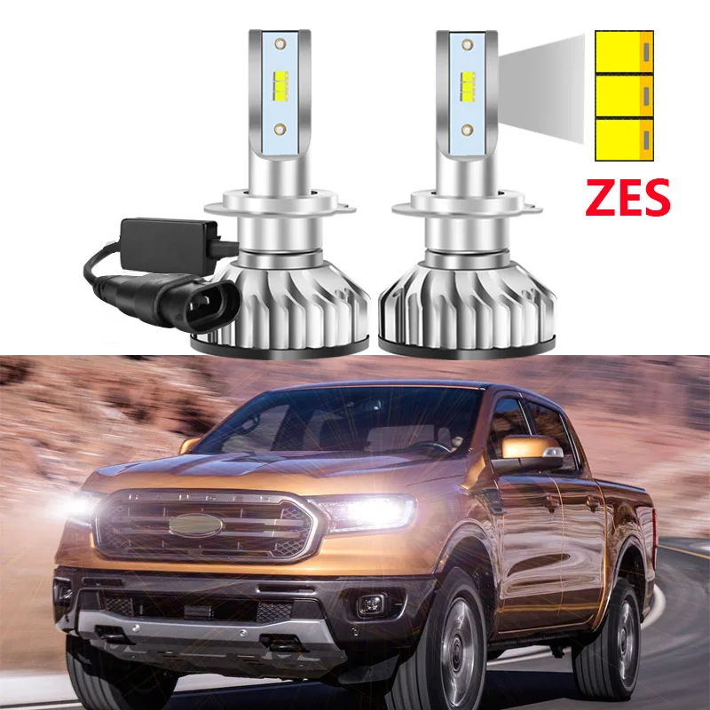 

2Pcs ZES Super Bright Auto Car Led Headlight For 2019 Ford Ranger High Low Beam Car LED Headlamp Dual Color Fog Light