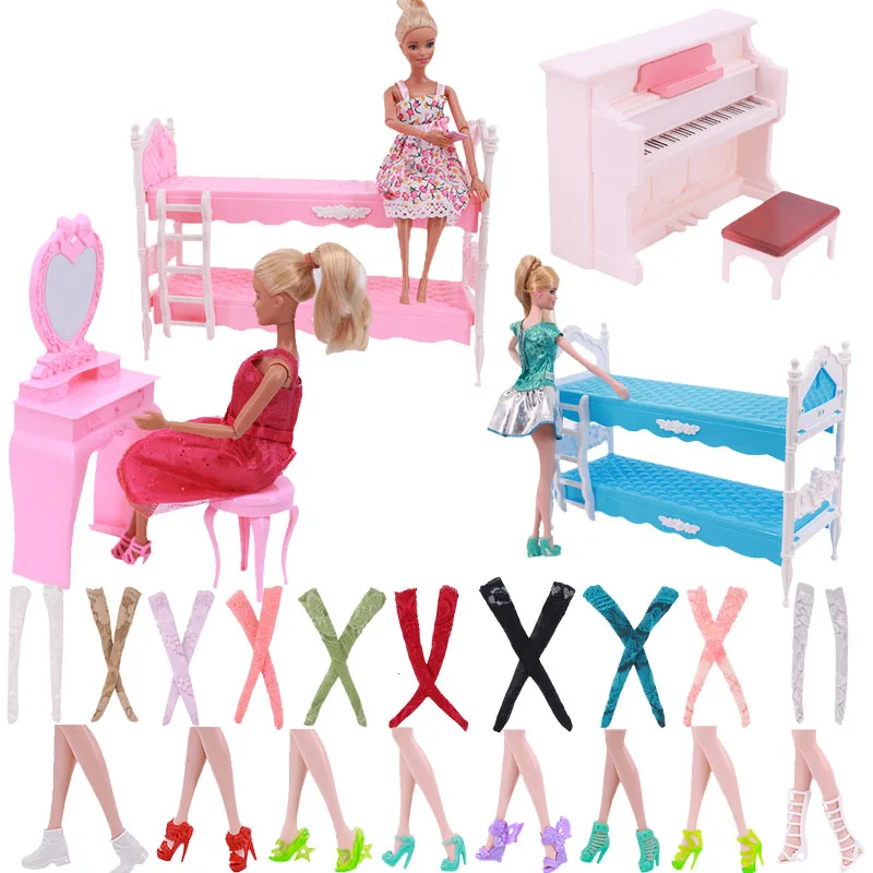 Accesorios para muñecas, armario de cama de princesa de color caramelo de ensueño para Barbies, trajes de dormitorio de casa de muñecas, regalo para niñas de nuestra generación