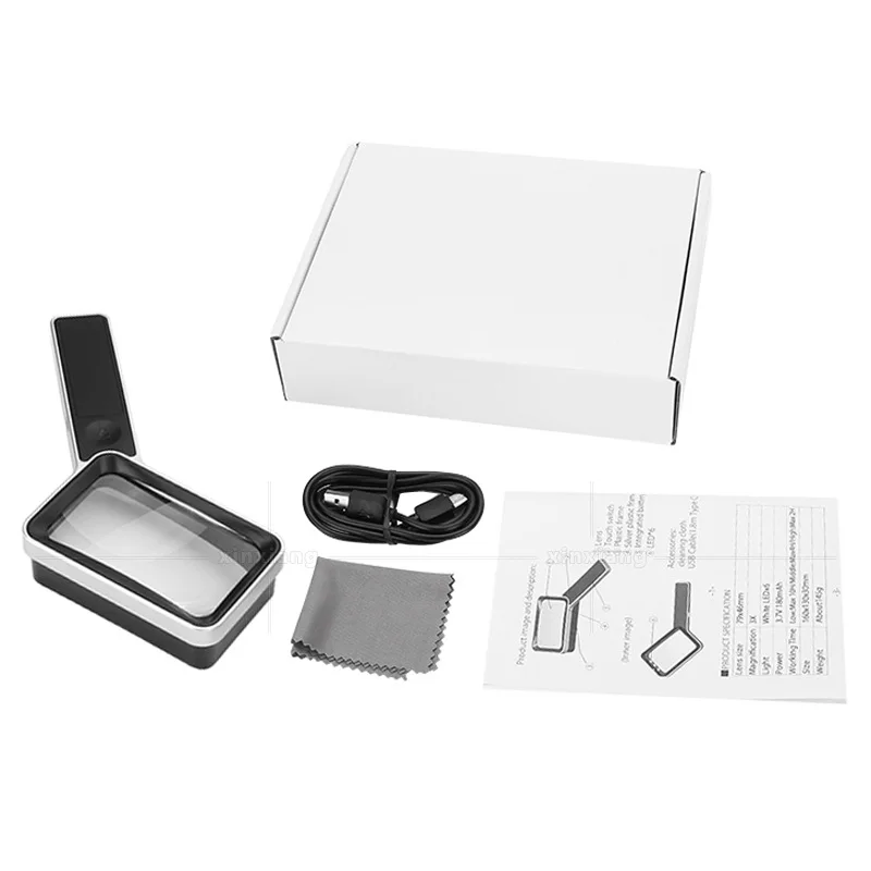 Lupa portátil com interruptor de modo de toque 6led lâmpada com cabo de carregamento usb 3 níveis de lupa brilho luz
