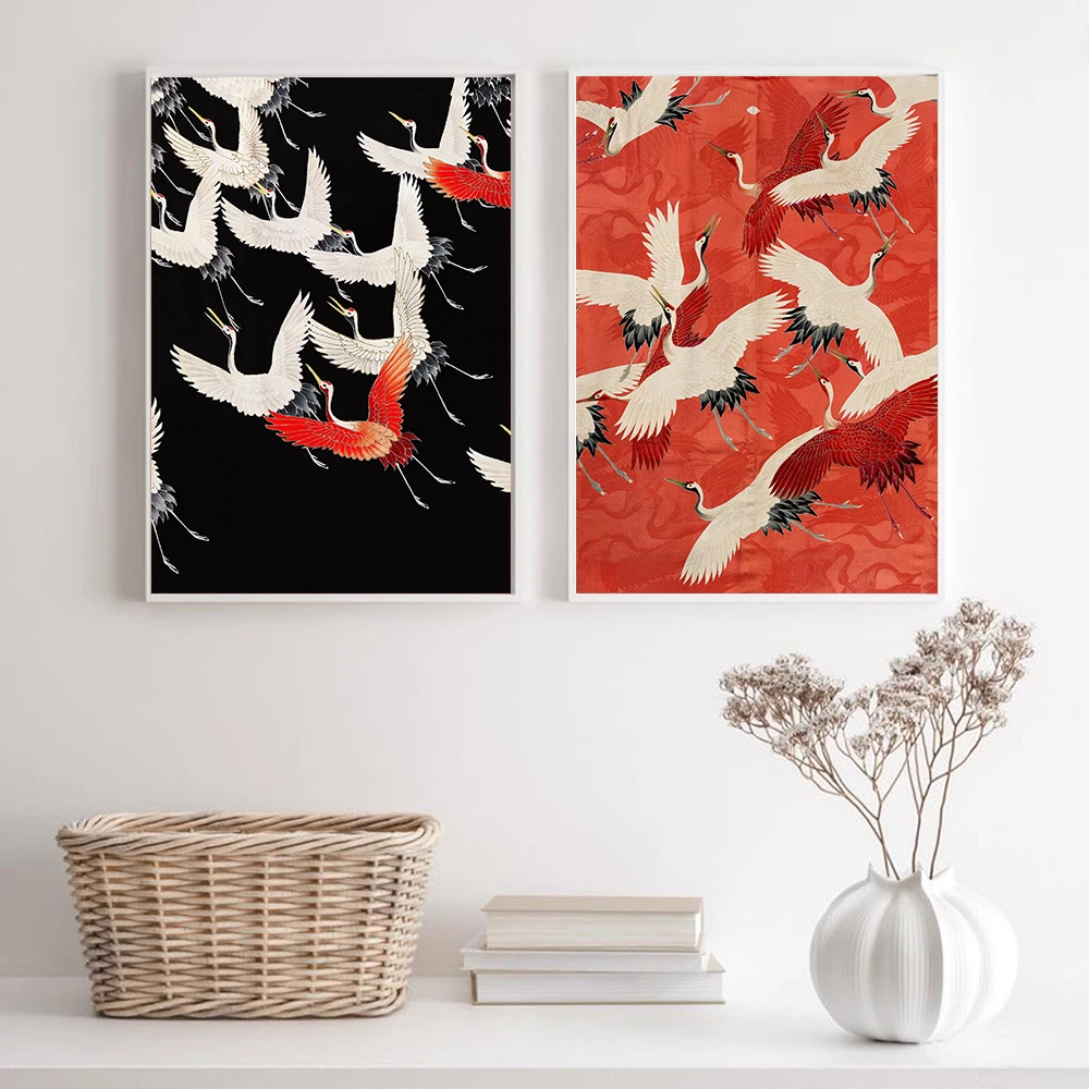 Modern Retro Red White Bird Exhibition Posters Prints Animal Abstract Wall Art Canvas Painting Bedroom Unique Decor Pictures