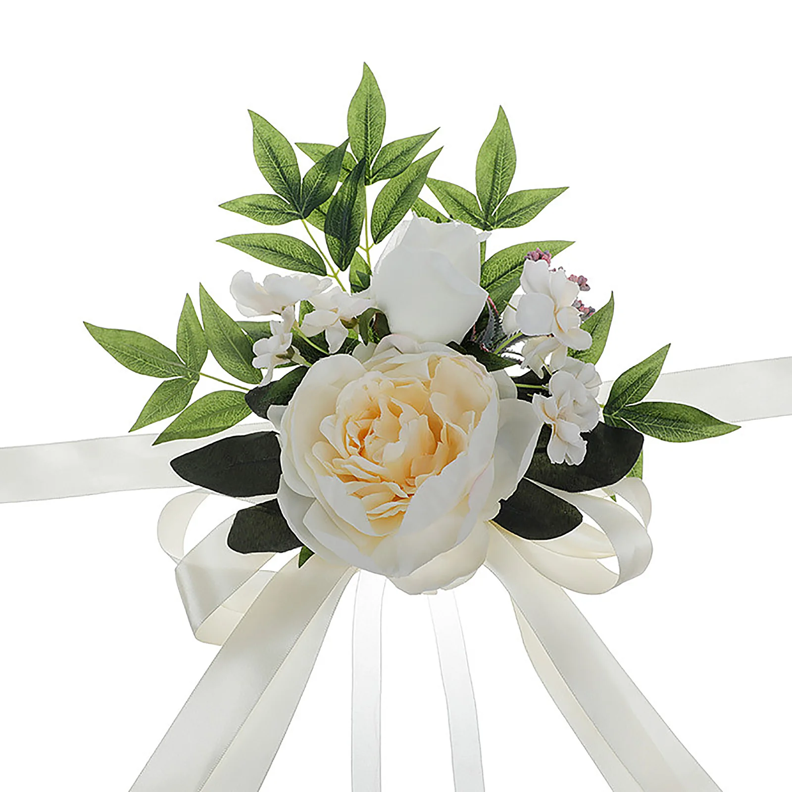 

White Artificial Roses Ornament Wedding Corsage Bouquet Chair Back Tie Silk Flower Outdoor Party Photography Props