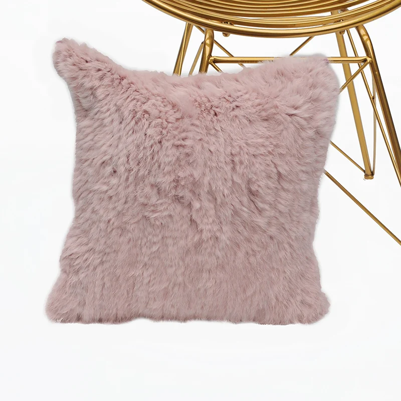 

Free Shipping CX-D-79R Home Decor Cushion Hand Knitted Rabbit Fur Pillow Fur Sofa Cushion Cover