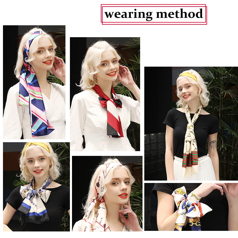 Japanese Changeable Scarf Spring Imitation Women‘s Silk Long Scarfs Fashion Printing Ladies Neck Scarves Hair Scarf 15CMX145CM