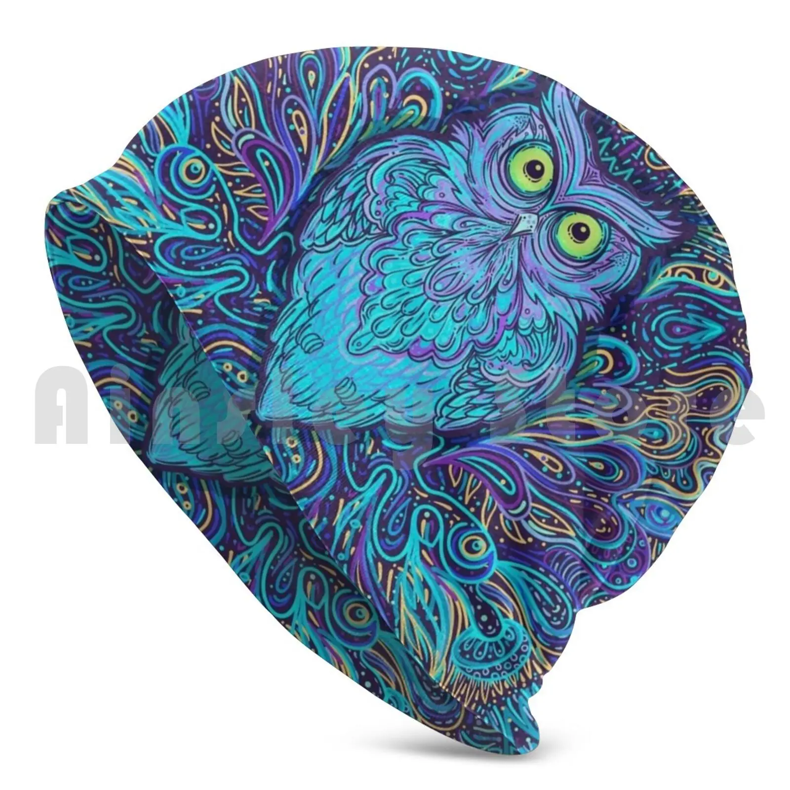 Mystical Night Owl Beanies Pullover Cap Comfortable Owl Psychedelic Bird Bird Owl Colorful Mehndi Henna Indian Hindu