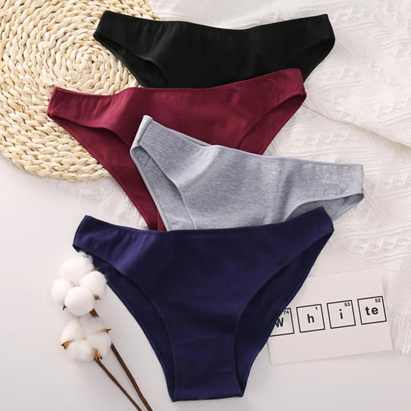 3Pcs/Set Women Cotton Briefs Sexy Low Rise Panties Underwear Girls Breathable Intimates Lingerie Female V Waist M-XL Soft Bikini