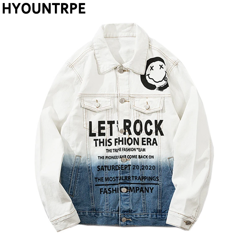 

Mens Denim Jackets Fashion Fade Color Single Breasted Hip Hop Streetwear Coats New Spring Harajuku Printed Outerwear Jacket Coat