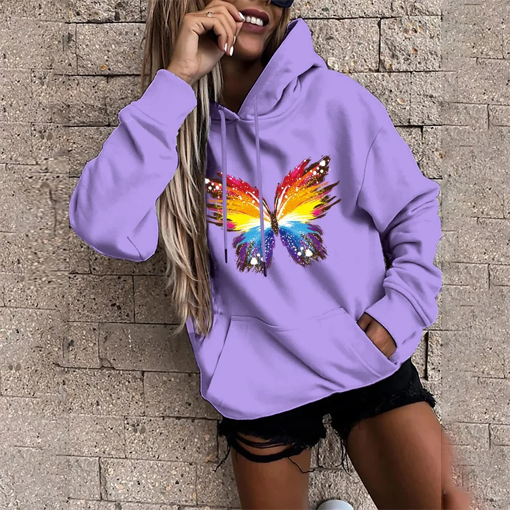 Women's Hoodie Harajuku Oversized Loose Hoodie Fashion Long Sleeve Pullover Butterfly Print Autumn and Winter Sweatshirt Tops