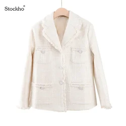 Women'sTweed Jacket One-Piece Suit Spring Autumn Lady Style Woolen Cloth Coat 2021 Fashion Plaid Pee Suit New Jacket Casual Top