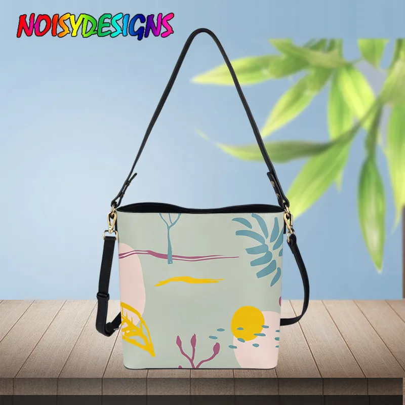 NOISYDESIGNS Messenger Bag Women Bucket Shoulder Bag Large Capacity Color Block Prints Lady Handbag Blue Graffiti Bolsa Feminina