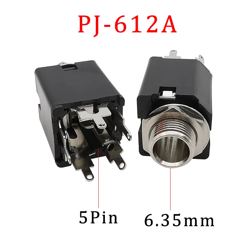 2Pcs PJ-612A 6.35mm Female Jack Stereo Audio Connector 5 Pin 6.35mm 1/4