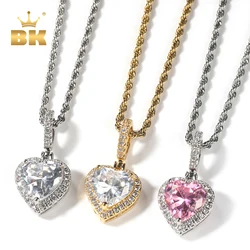 THE BLING KING Heart Crystal Pendent Necklaces Iced Out Pink Cubic Zirconia Charm Necklace For Women Fashion Hiphop Jewelry