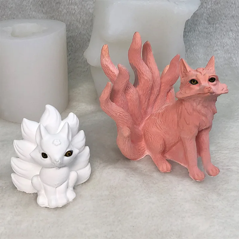 3D Nine-tailed Fox Plaster Silicone Mold DIY Handmade Scented Gypsum Epoxy Resin Home Decoration Aromatherapy Candle Mould