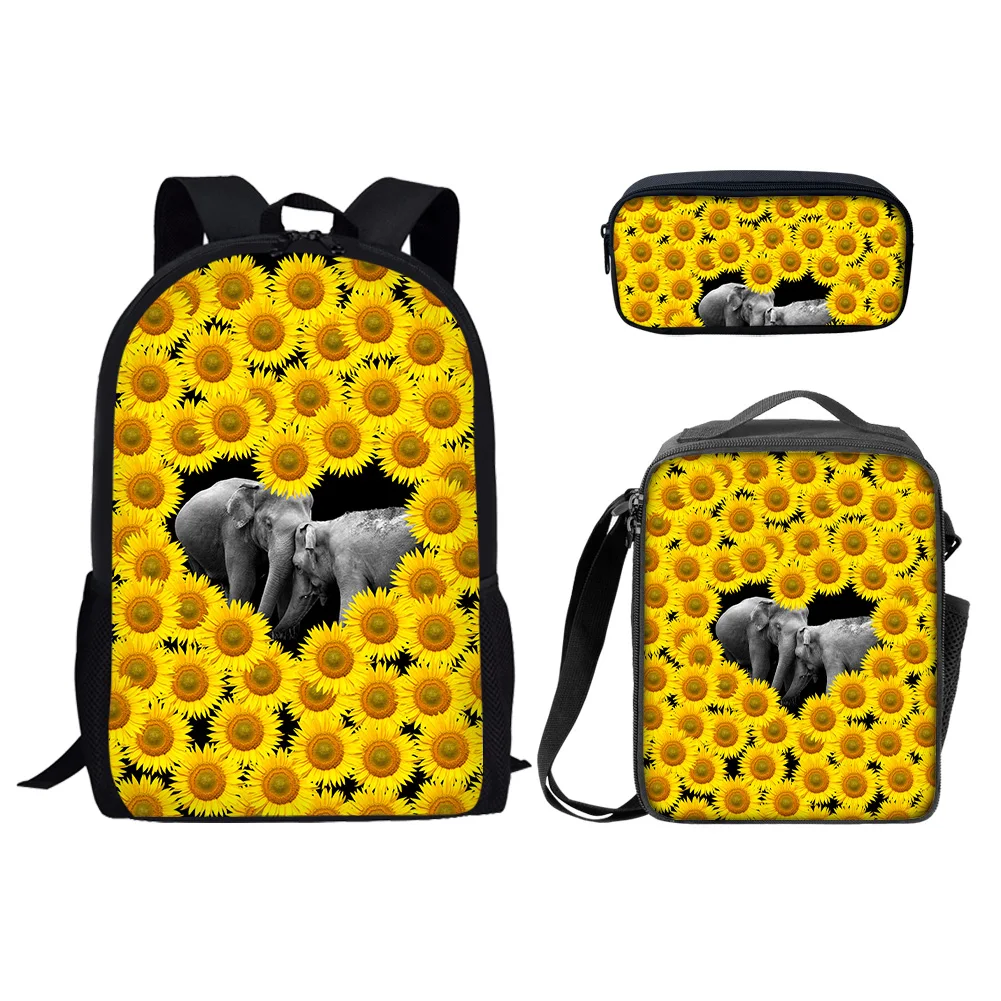 

ELVISWORDS New School Bags for Boys Girls Elephants Lover Sunflowers Printing School Backpack Teenager Schoolbag Mochila Escolar