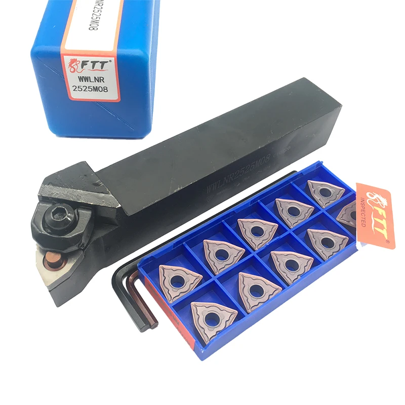 1PC WWLNR2525M08 Outing Turning Tool Holder + 10PCS WNMG080408-MM FT1125 Carbide Inserts Tool Set CNC Metal Lathe Cutting Tool