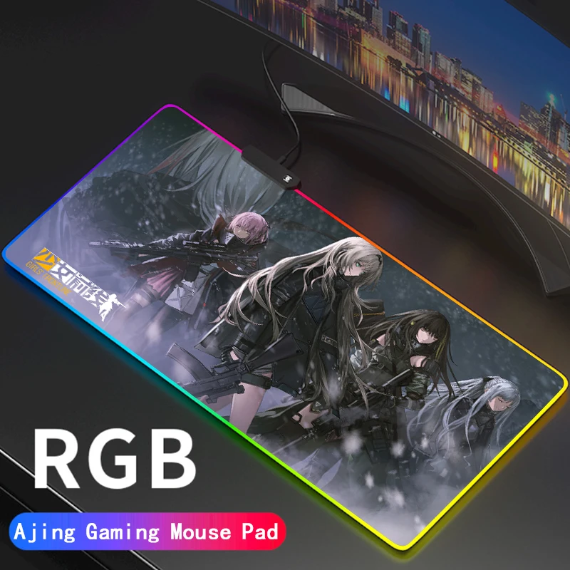 

Anime Girls Frontline RGB Gaming Mouse Pad Gamer Computer Mousepad Backlit Mause Large Desk Keyboard LED Mice Mat Support DIY