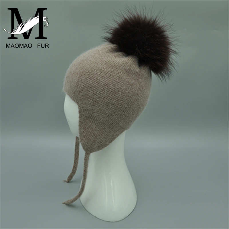 Kids Hat Children Cute Warm Beanies Protect The Ears Hats Winter Autumn Boys Girls Angora Knit Baby Hat Real Fur Ball Unisex Cap