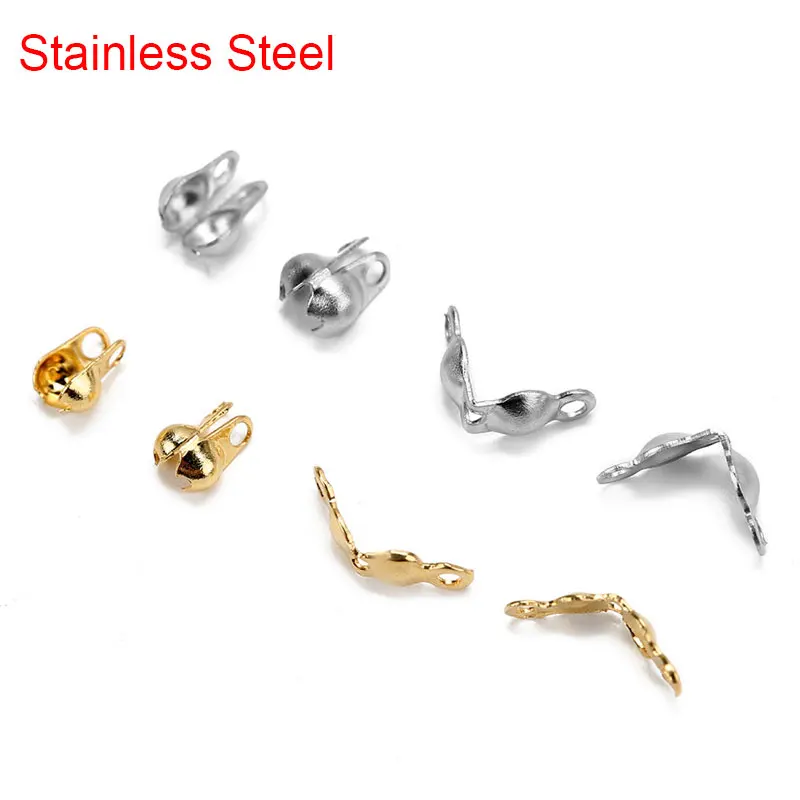 

50pcs Stainless Steel End Clasps Hooks For Beaded Necklace Bracelet Gold Color Crimps Beads Connectors Jewelry Making Supplies