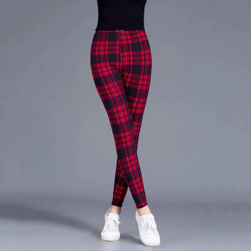 INDJXND Sexy Legging for Woman Causal Fitness Fashion Plaid Print Workout Leggins Sporting High Wast Elasticity Polyester Pants