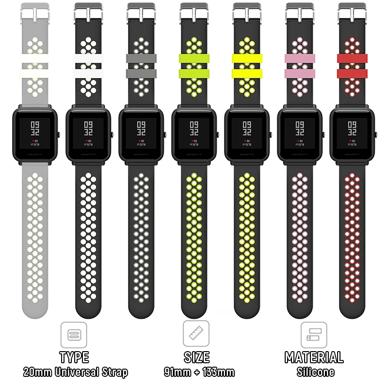 Strap For Huami Amazfit Bip / S / Lite Silicone Strap Smartwatch Replacement 20mm Dual Color And Hollow Out Bracelet Accessories