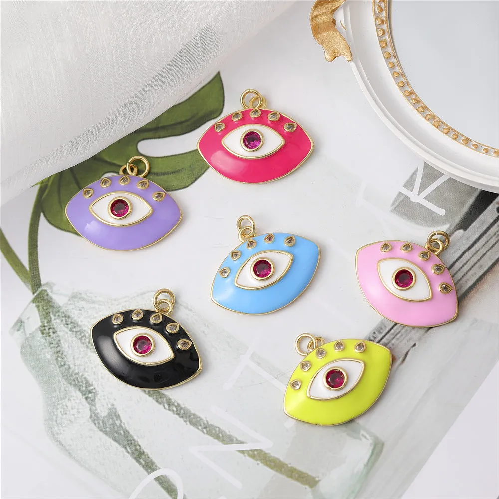 JUYA 5 Pcs Copper Lucky Evil Eye Charm Pendant Neckalces Pendants DIY Handmade Jewelry Finding Accessories For Jewelry Making