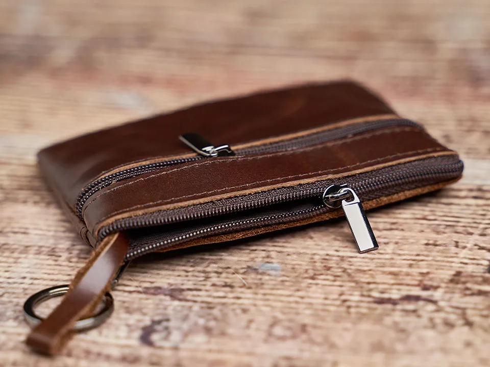 Echtes Leder Mini Geldbörse Kleine Geldbörse Männer Frauen Braun Vintage Casual Kreditkarte Kleine Tasche Reißverschluss Tasche Schlüsseltasche NUPUGOO – Detail 7