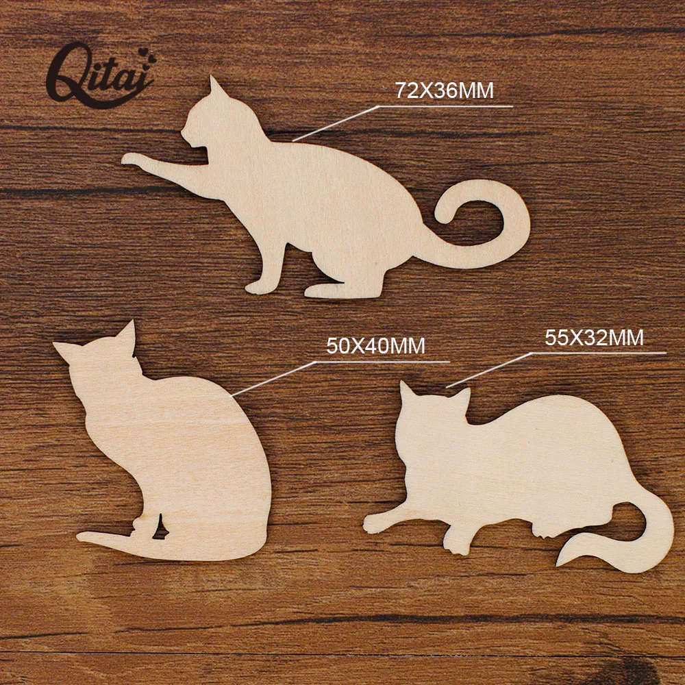 QITAI-Cat and Dogs Wooden Chip, Cute Animal Shapes, Home Decoration, DIY Scrapbooking Crafts, Pets, 24Pcs Set, WF244