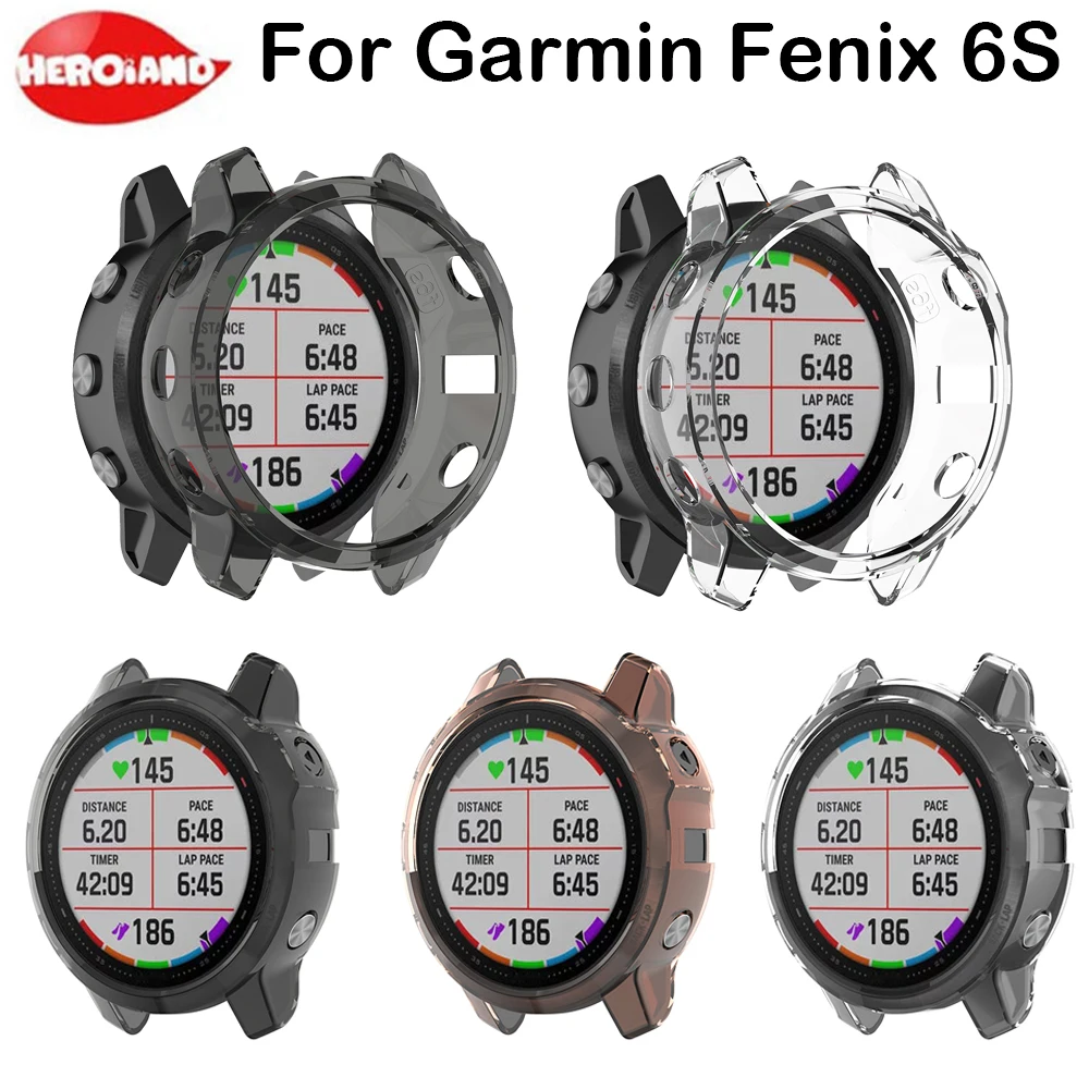 Capa tpu macia de silicone, capa protetora transparente para garmin fenix 6s/6s pro band, capa protetora de tela para relógio inteligente