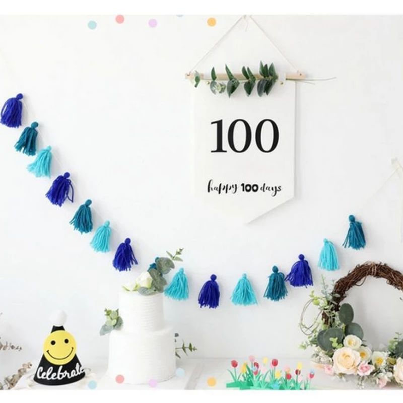 Hand Knitting Tassel Garland Banner Bunting Wall Hanging Ornaments Wedding Birthday Baby Shower Party Backdrop Nursery Decoratio