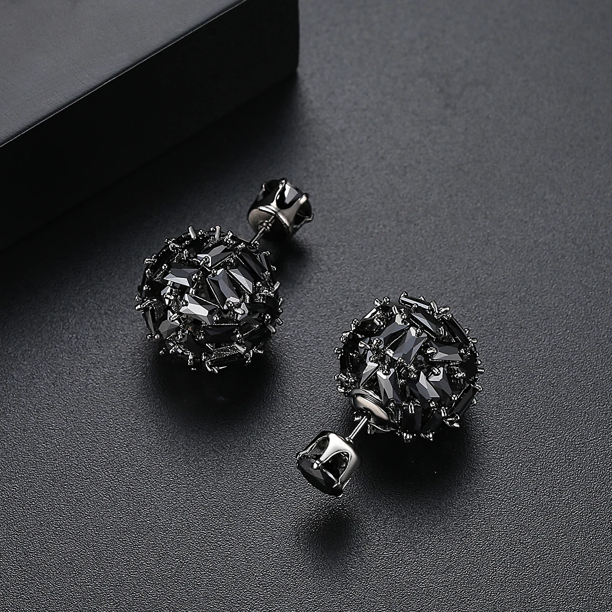 LUOTEEMI Stunning Black Stone Punk Flower Shape Earring Necklace Ring Set for Women Gothic Wedding Bridal Cosplay Accessories