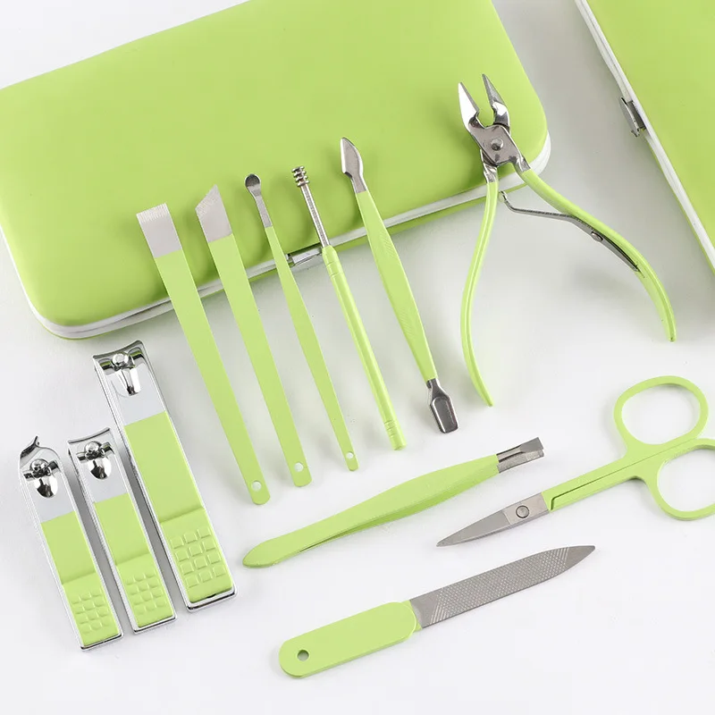 8/12/16pcs Manicure Cutters Nail Clipper Set box Household green Ear Spoon Nail Clippers Pedicure Nail Scissors Tool sharpe