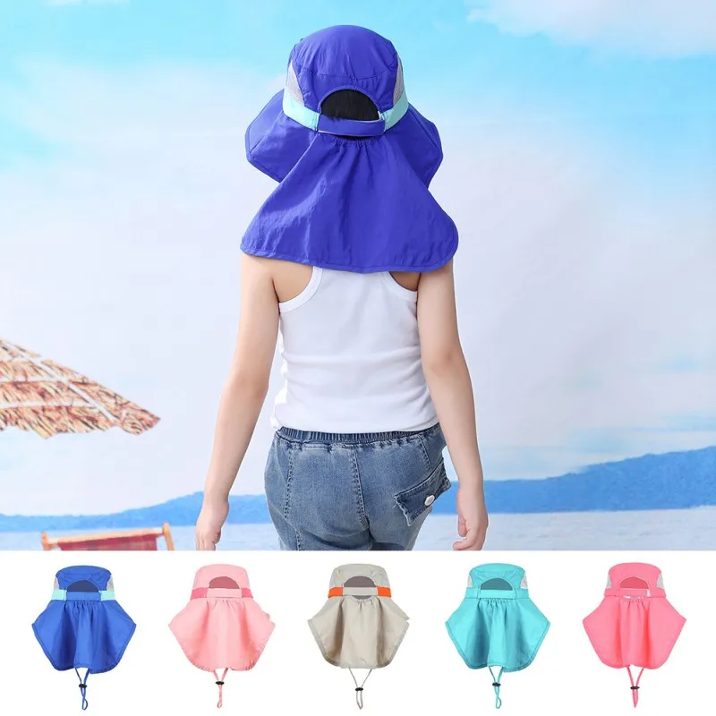 SPF 50+ Wide Brim Children Sun Hat Kids Bucket Cap Summer Beach Girls Travel Outdoor Cute Casual Sun Hats