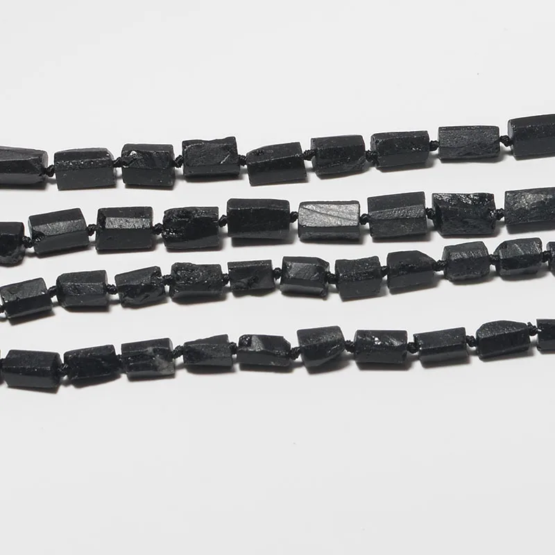 Natural Genuine Raw Mineral Black Tourmaline  irregular  Hand Cut Nugget Free Form Loose Rough Matte Faceted Beads 6-8mm 15