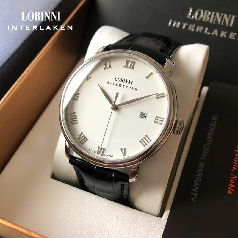 LOBINNI Роскошные автоматические механические часы с корпусом из розового золота, деловые часы с датой, водонепроницаемые часы с сапфировым стеклом