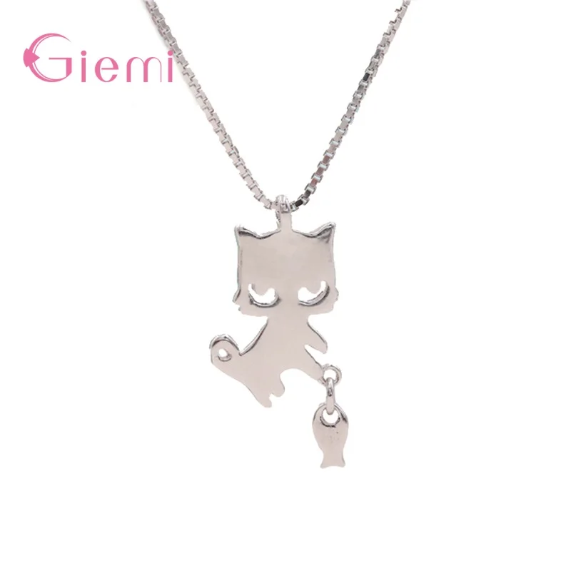 

925 Sterling Silver Cute Cat Statement Chain Necklace For Women Girls Valentines Day Gift Fashion Jewelry