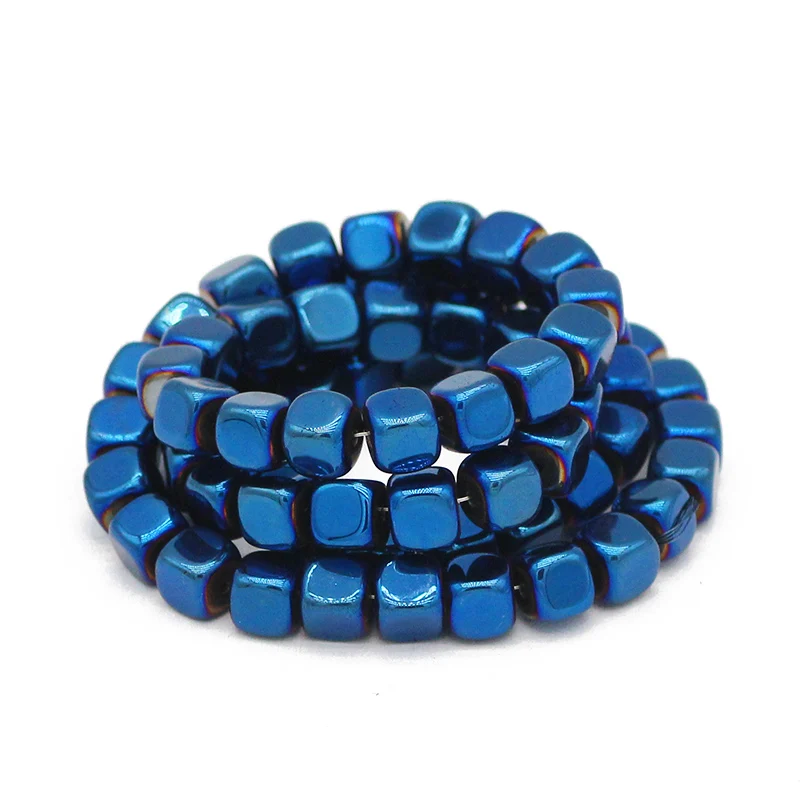 2-6MM Plating Blue Square Natural Hematite Stone Spacer Cube Loose Beads For Jewelry Making DIY Charm Bracelet Accessories