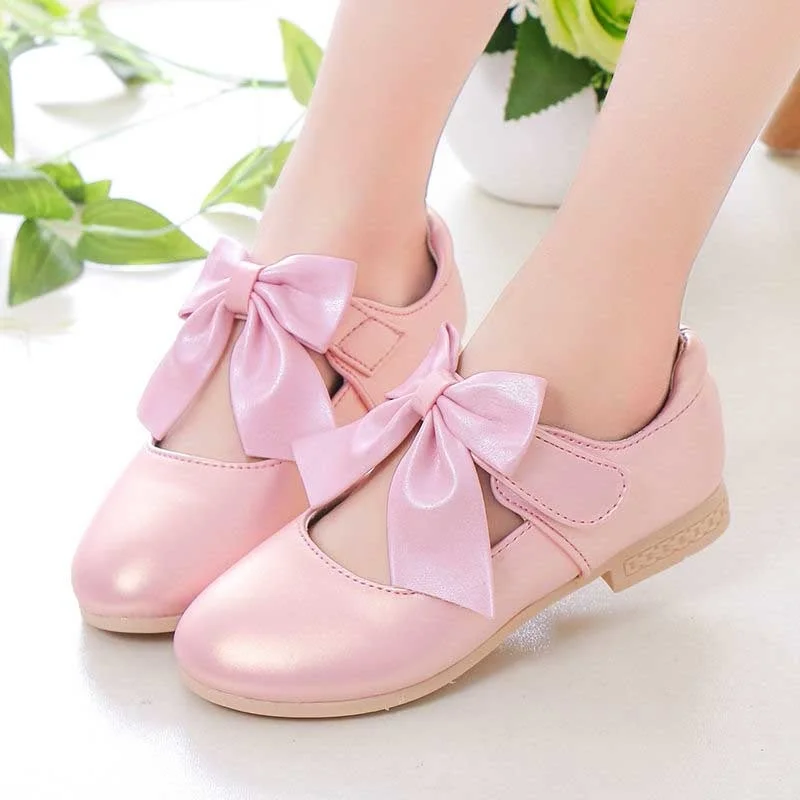 Girls\' Children Kids Pink White Leather Shoes For Flower Girls Wedding Latin Dance Princess Shoes New 2021 8 10 12 Years old