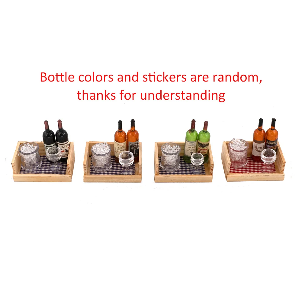 1/12 Dollhouse Miniature Accessories Mini Ice bucket Wine Bottle Goblet Set Simulation Drink Model Doll House Decoration ob11