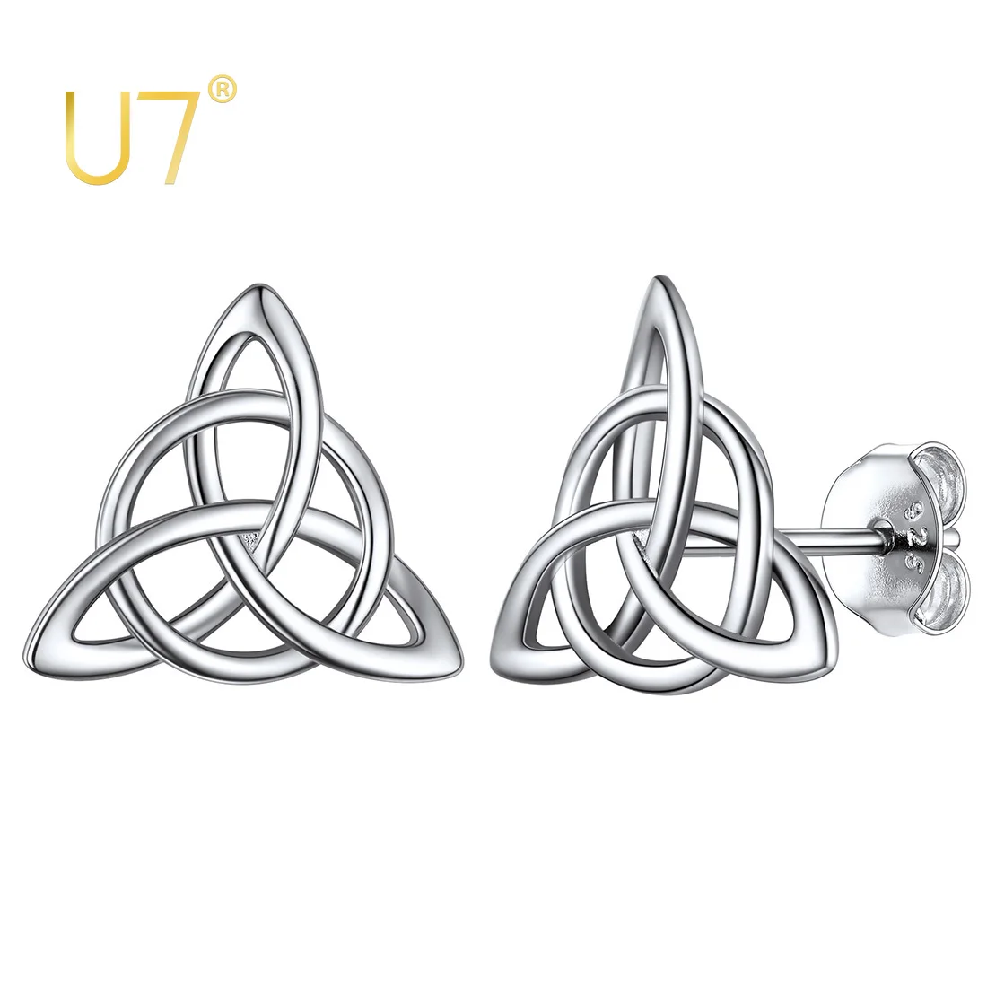 U7 Celtic Trinity Knot Earrings 925 Sterling Silver Triquetra Triangle Studs Earrings Good Luck Irish Jewelry for Women