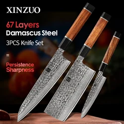 XINZUO 2PCS Damascus Steel Kitchen Knife Sets Excellent 5''in Utility 6.8''in  Cleaver 8''in Chef Knife Desert Ironwood Handle