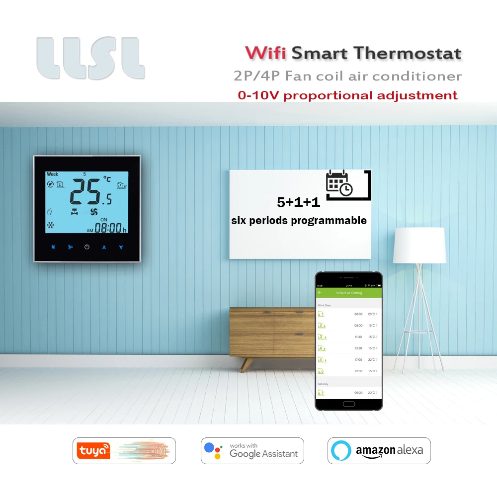 0-10V Regulator Suhu Termostat Wifi Nirkabel Cerdas Tuya Termostat Integral Proporsional untuk Koil Kipas