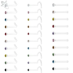 ZS 10pcs/lot Acrylic Nose Piercing Men Colorful Round CZ Crystal Nose Studs 20g Screw L-Shape Retainer Nostril Piercing Jewelry