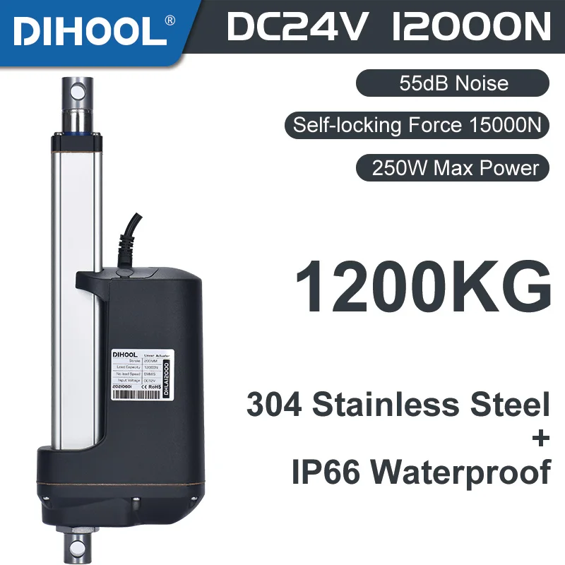 Attuatore lineare elettrico DC 24V 12000N Push 1200kg 600mm 700mm 800mm Corsa Azionamento motore Tubo in acciaio inossidabile Forte camion Jack